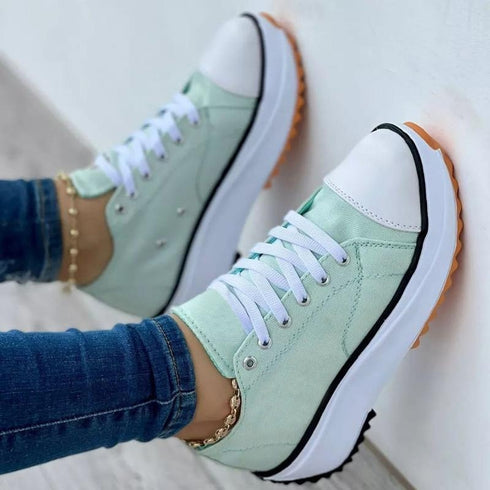 2022 Spring Low-top Women Single Shoes Thick-soled Candy Color Flats Female Canvas Shoes Summer Platform Large Size Lady Sneaker
